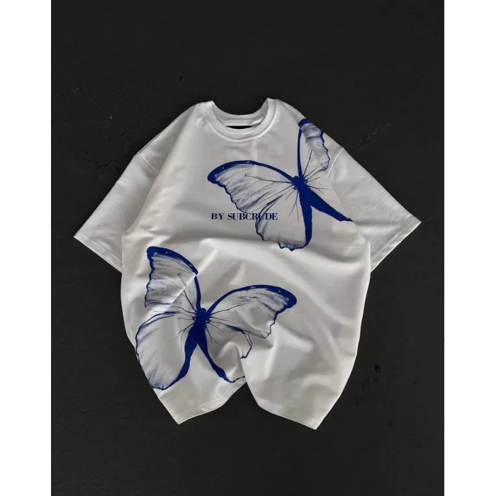 Arnay Unisex Bisiklet Yaka Baskılı Oversize T-shirt - Beyaz