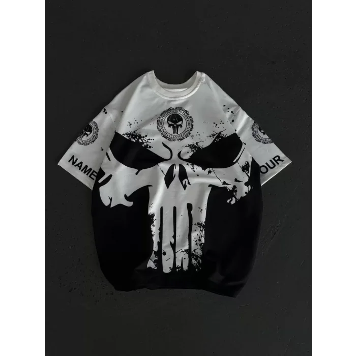 Arnay Unisex Bisiklet Yaka Baskılı Oversize T-shirt - Beyaz