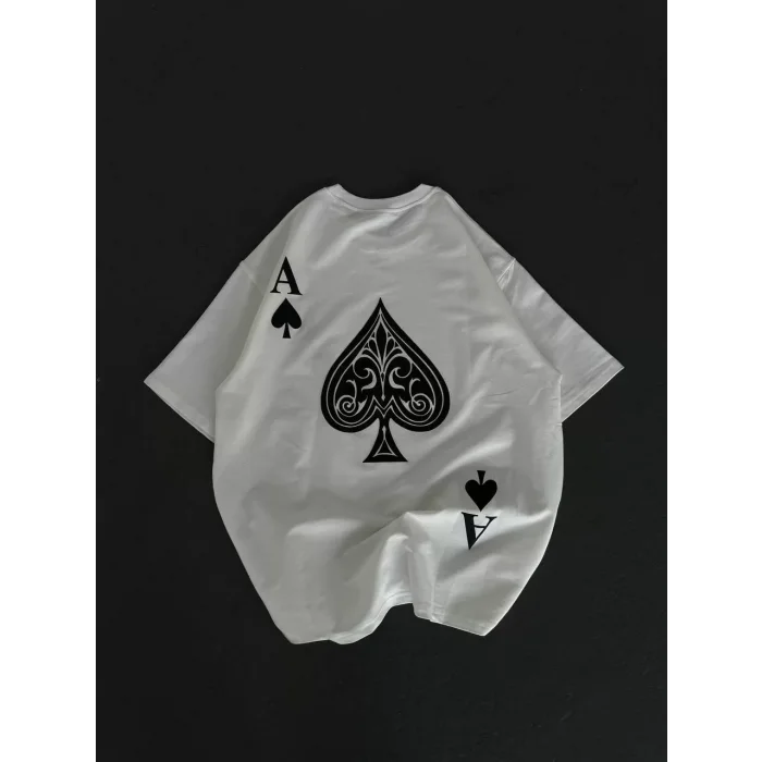 Arnay Unisex Bisiklet Yaka Baskılı Oversize T-shirt - Beyaz