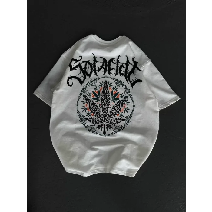 Arnay Unisex Bisiklet Yaka Baskılı Oversize T-shirt - Beyaz