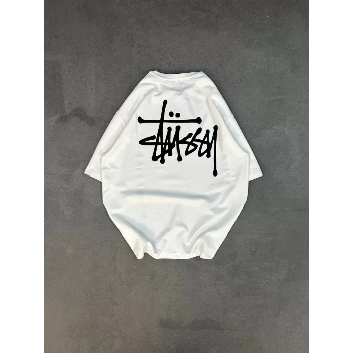 Arnay Unisex Bisiklet Yaka Baskılı Oversize T-shirt - Beyaz