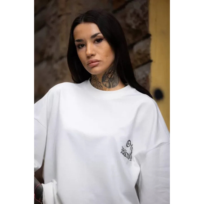 Arnay Unisex Bisiklet Yaka Baskılı Oversize T-shirt - Beyaz