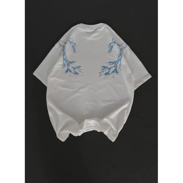 Arnay Unisex Bisiklet Yaka Baskılı Oversize T-shirt - Beyaz