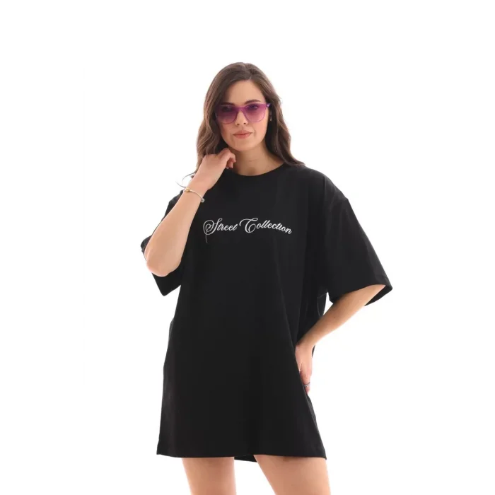 Arnay Unisex Bisiklet Yaka Baskılı Oversize T-shirt - Siyah