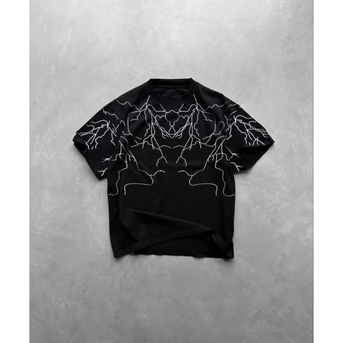 Arnay Unisex Bisiklet Yaka Baskılı Oversize T-shirt - Siyah