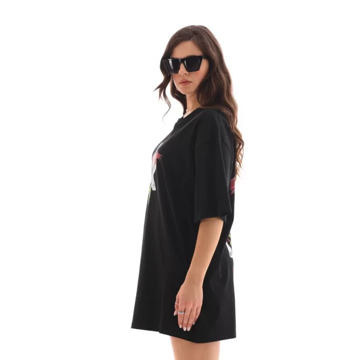 Arnay Unisex Bisiklet Yaka Baskılı Oversize T-shirt - Siyah