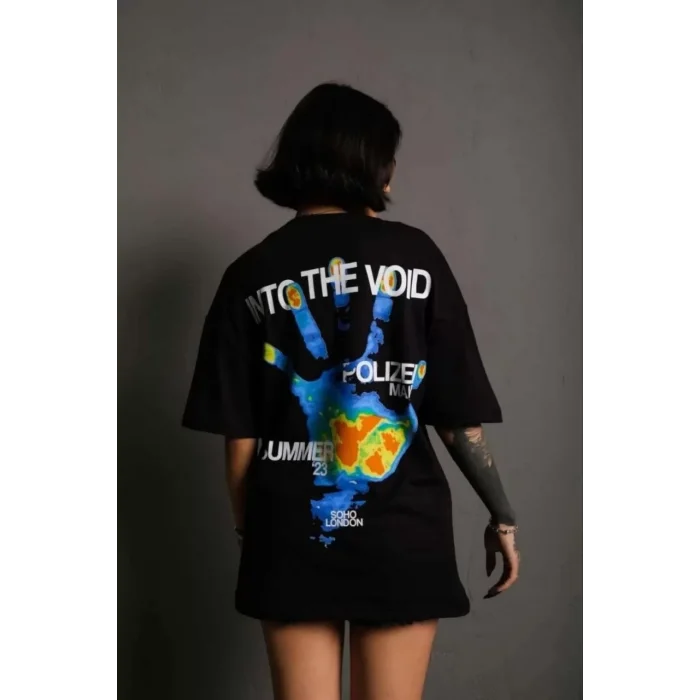 Arnay Unisex Bisiklet Yaka Baskılı Oversize T-shirt - Siyah