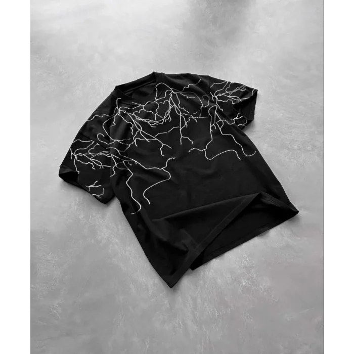 Arnay Unisex Bisiklet Yaka Baskılı Oversize T-shirt - Siyah