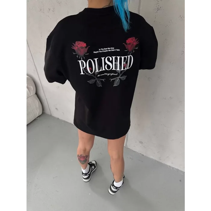 Arnay Unisex Bisiklet Yaka Baskılı Oversize T-shirt - Siyah