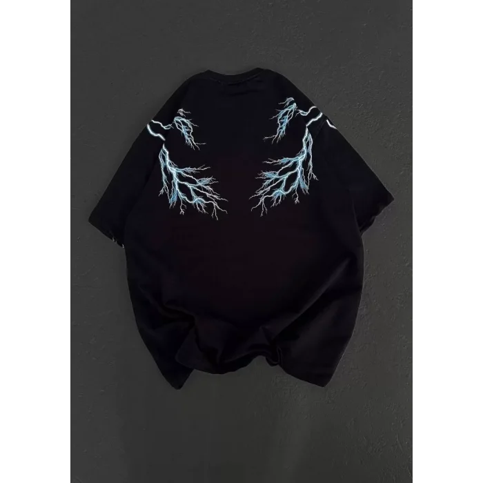 Arnay Unisex Bisiklet Yaka Baskılı Oversize T-shirt - Siyah