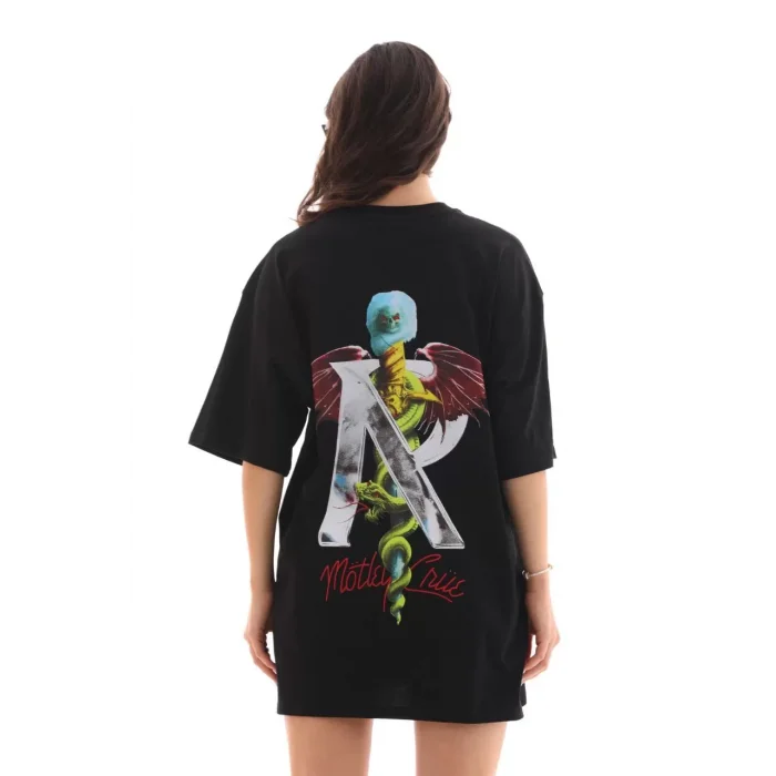 Arnay Unisex Bisiklet Yaka Baskılı Oversize T-shirt - Siyah