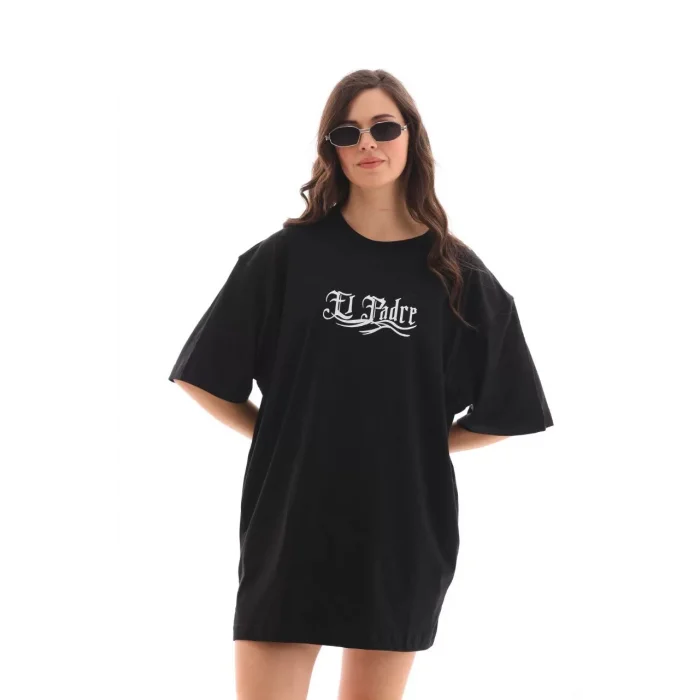Arnay Unisex Bisiklet Yaka Baskılı Oversize T-shirt - Siyah