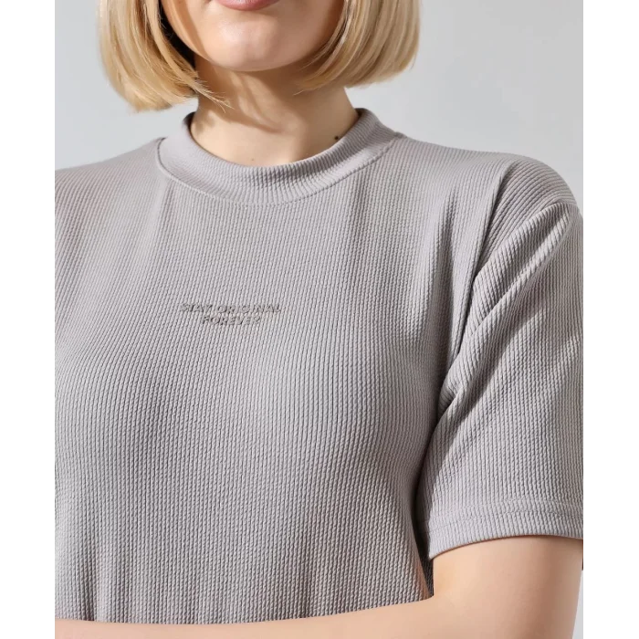 Arnay Unisex Bisiklet Yaka Baskılı Slim Fit T-shirt - Boyalı Gri