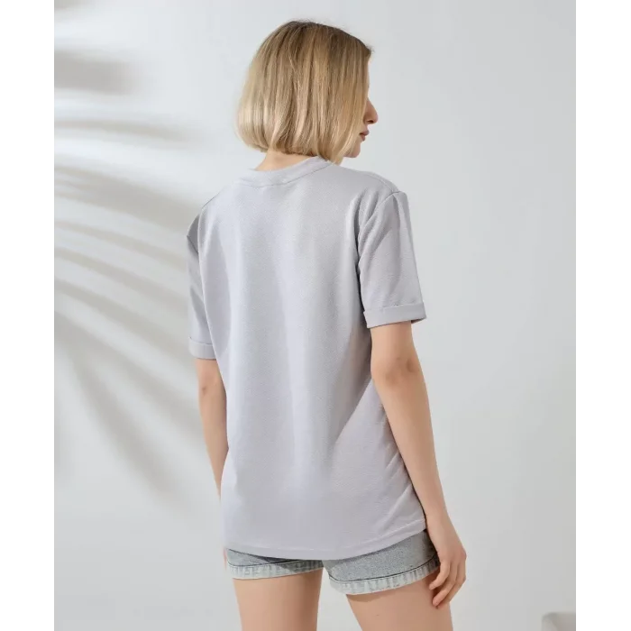 Arnay Unisex Bisiklet Yaka Baskılı Slim Fit T-shirt - Boyalı Gri