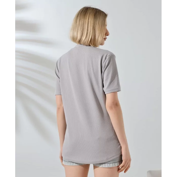 Arnay Unisex Bisiklet Yaka Baskılı Slim Fit T-shirt - Boyalı Gri