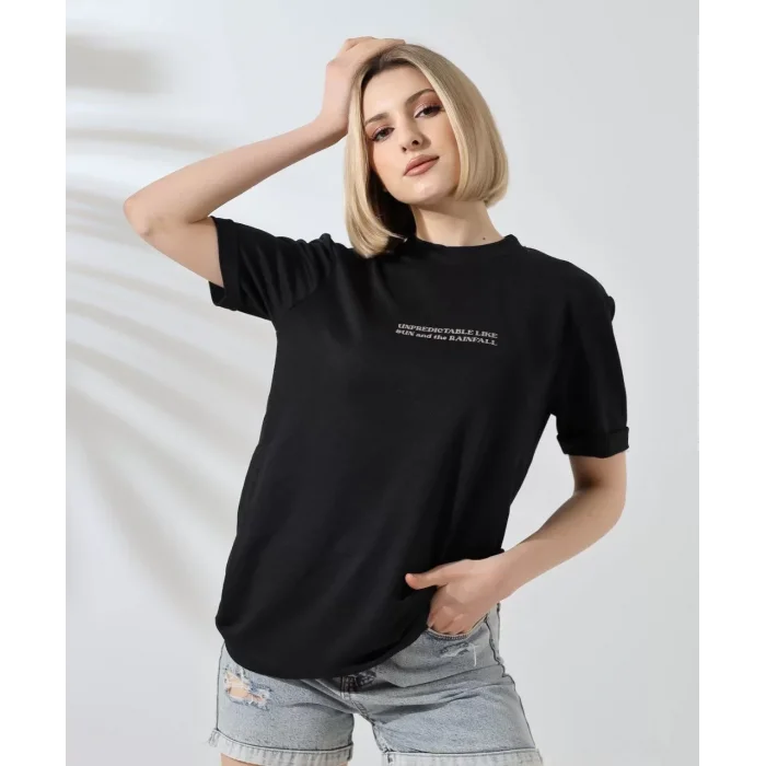 Arnay Unisex Bisiklet Yaka Baskılı Slim Fit T-shirt - Siyah