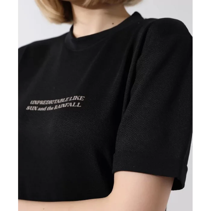 Arnay Unisex Bisiklet Yaka Baskılı Slim Fit T-shirt - Siyah