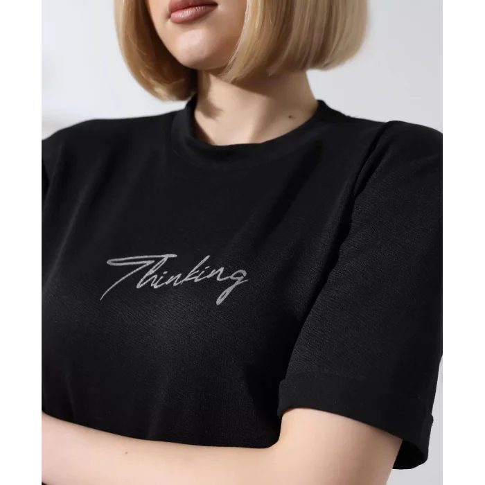 Arnay Unisex Bisiklet Yaka Baskılı Slim Fit T-shirt - Siyah