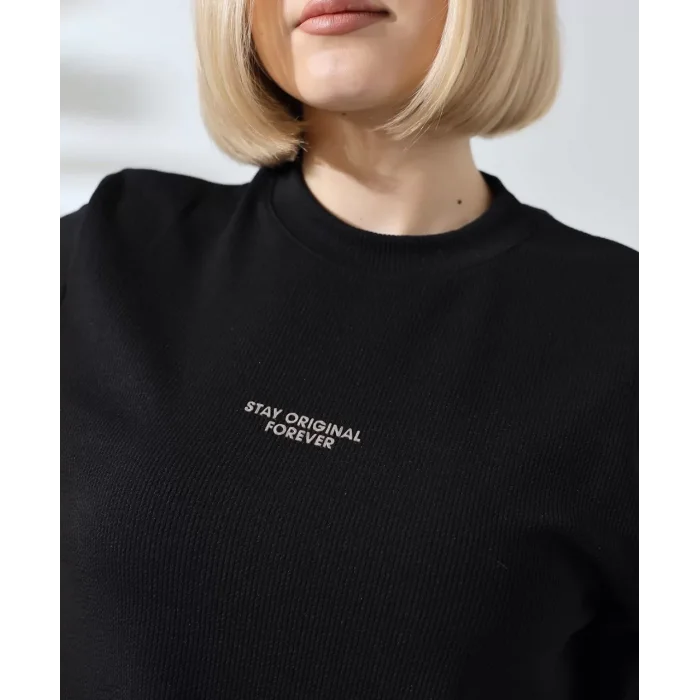 Arnay Unisex Bisiklet Yaka Baskılı Slim Fit T-shirt - Siyah