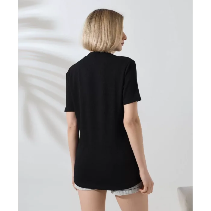 Arnay Unisex Bisiklet Yaka Baskılı Slim Fit T-shirt - Siyah