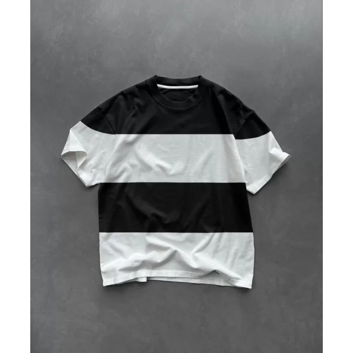 Arnay Unisex Bisiklet Yaka Parçalı T-shirt - Siyah