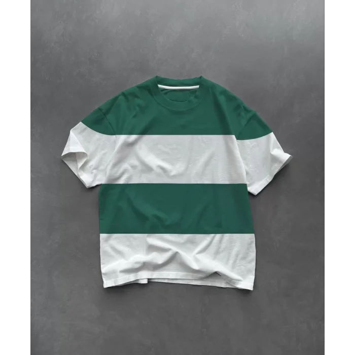 Arnay Unisex Bisiklet Yaka Parçalı T-shirt - Yeşil