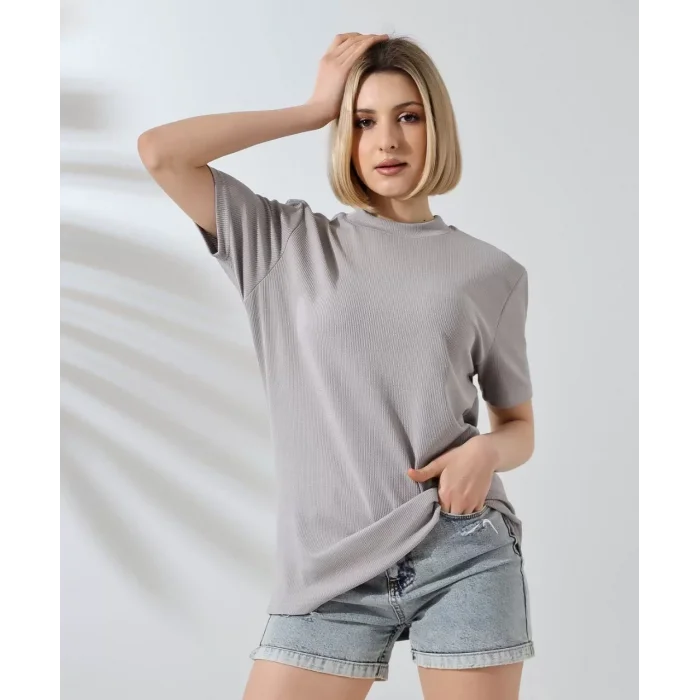 Arnay Unisex Bisiklet Yaka Slim Fit T-shirt - Boyalı Gri