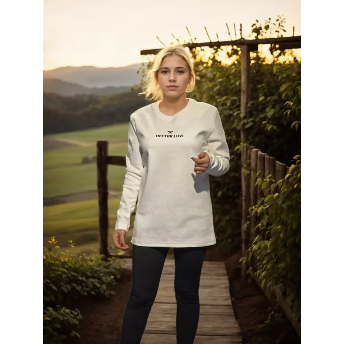 Arnay Unisex Bisiklet Yaka Uzun Kollu T-shirt - Beyaz