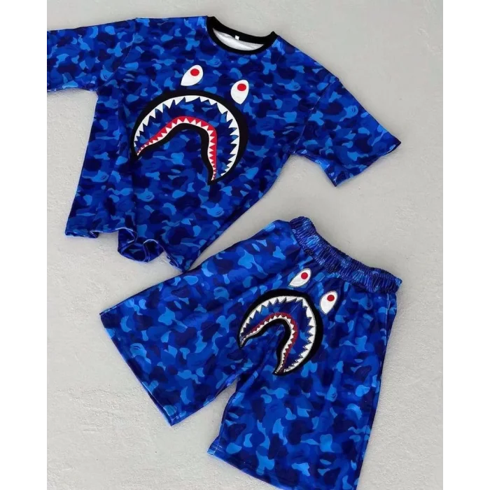 Arnay Unisex Çocuk Dijital Baskılı Şortlu Takım - Mavi