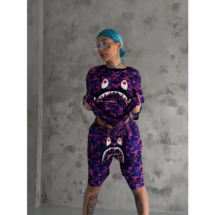 Arnay Unisex Dijital Baskılı Şortlu Takım - Mor