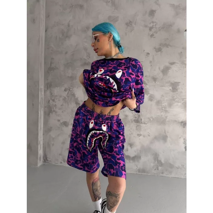 Arnay Unisex Dijital Baskılı Şortlu Takım - Mor