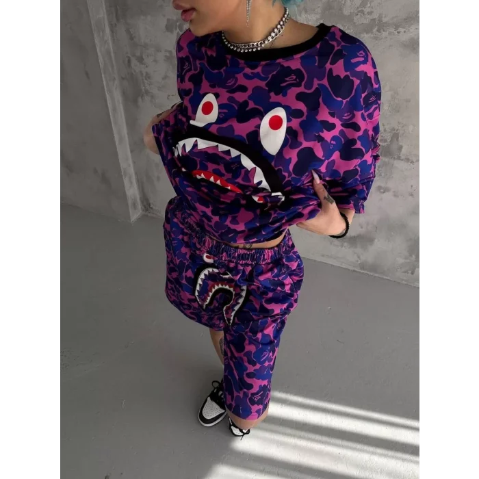 Arnay Unisex Dijital Baskılı Şortlu Takım - Mor