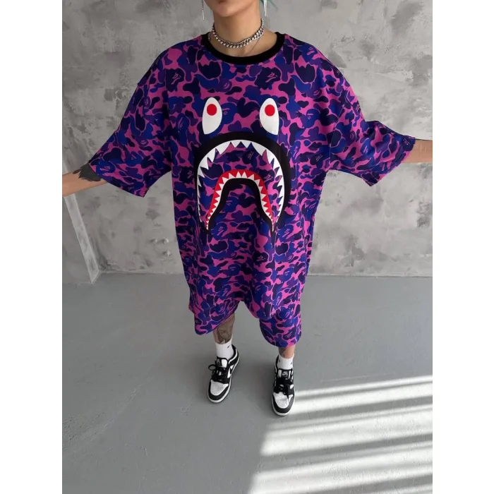 Arnay Unisex Dijital Baskılı Şortlu Takım - Mor