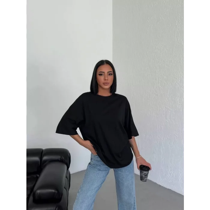 Arnay Unisex Düz Biskilet Yaka  T-shirt - Siyah