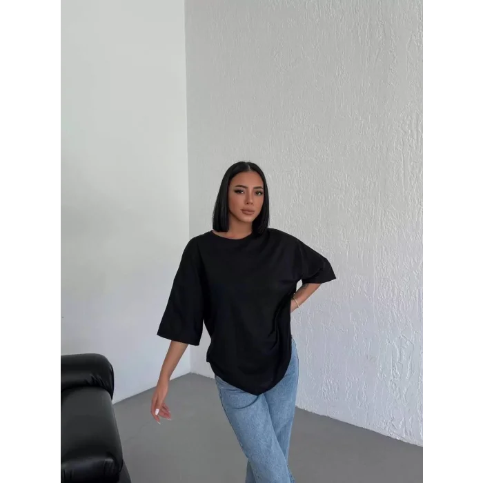 Arnay Unisex Düz Biskilet Yaka  T-shirt - Siyah
