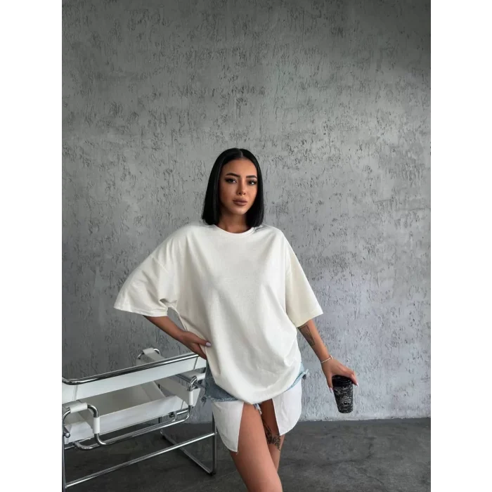Arnay Unisex Düz Biskilet Yaka oversize T-shirt - Beyaz