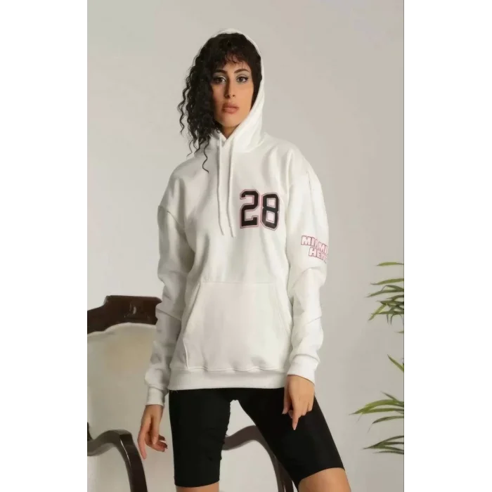 Arnay Unisex Kapşonlu Baskılı Sweetshirt - Beyaz