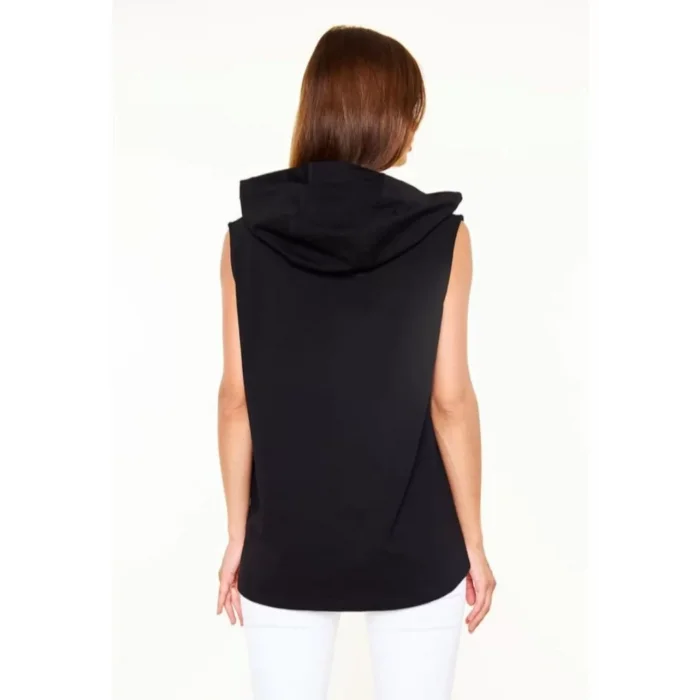 Arnay Unisex Kapşonlu Kolsuz Düz Oversize T-shirt - Siyah