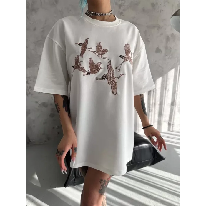 Arnay Unisex Nakış İşlemeli T-shirt - Beyaz