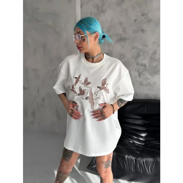 Arnay Unisex Nakış İşlemeli T-shirt - Beyaz