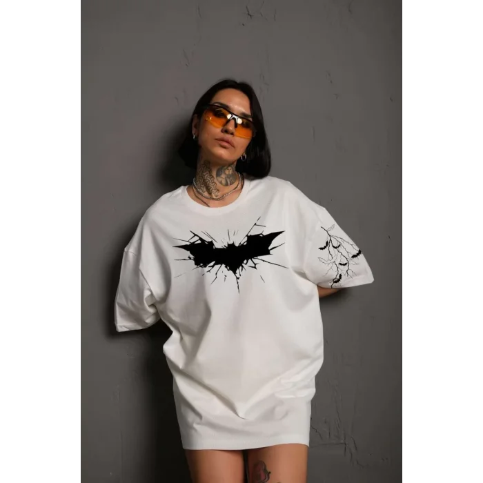 Arnay Unisex Ön Ve Kol Baskılı Oversize T-shirt - Beyaz