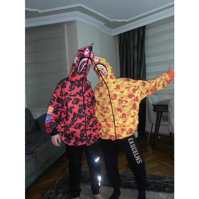 Arnay Unisex Pubg Bape X Shark Hoodie - Kırmızı