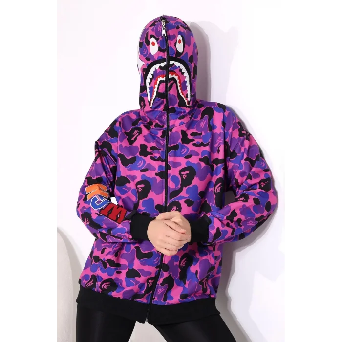 Arnay Unisex Pubg Bape X Shark Hoodie - Mor