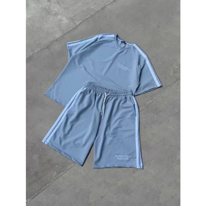 Arnay Unisex Şeritli Baskılı Şortlu Takım - Boyalı Gri