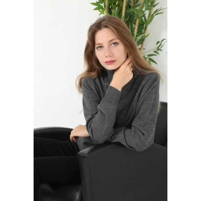 Arnay Unisex Tam Boğazlı Balıkçı Yaka Dokuma Triko - Füme