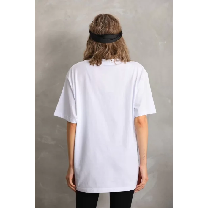 Arnay Unisex Taş Desenli Oversize T-shirt - Beyaz