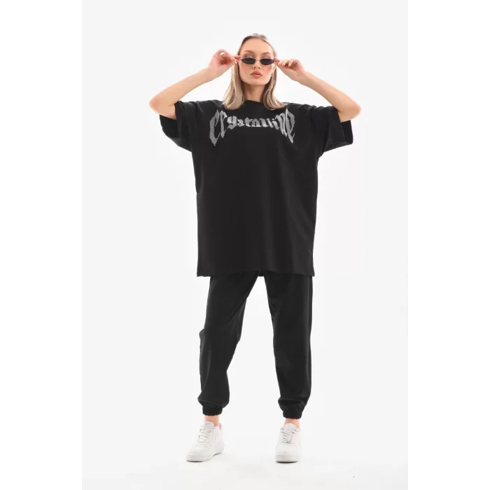 Arnay Unisex Taş Desenli Oversize T-shirt - Beyaz