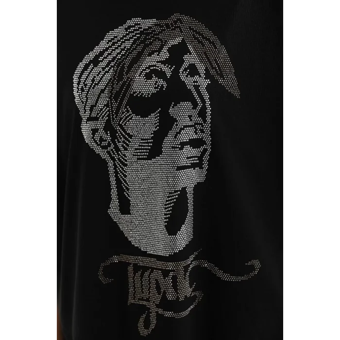 Arnay Unisex Taş Desenli Oversize T-shirt - Siyah