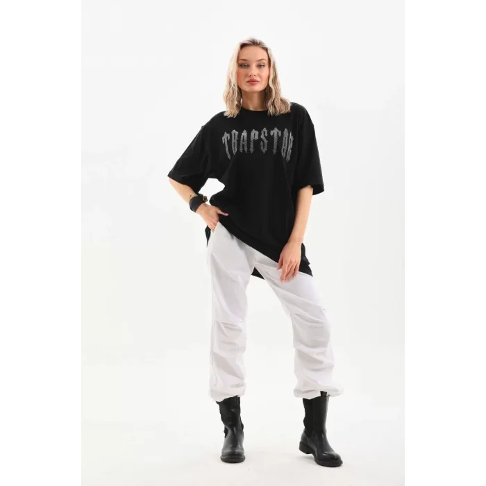 Arnay Unisex Taş Desenli Oversize T-shirt - Siyah