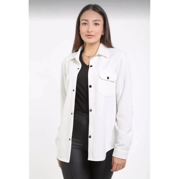 Arnay Unisex Üç İplik Uzun Kol Yakalı Gömlek - Beyaz